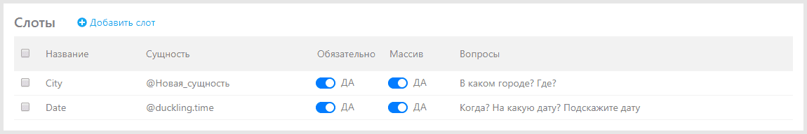заполнение слотов