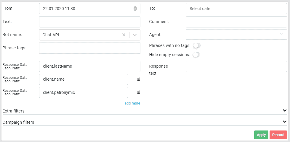 fields to be exported
