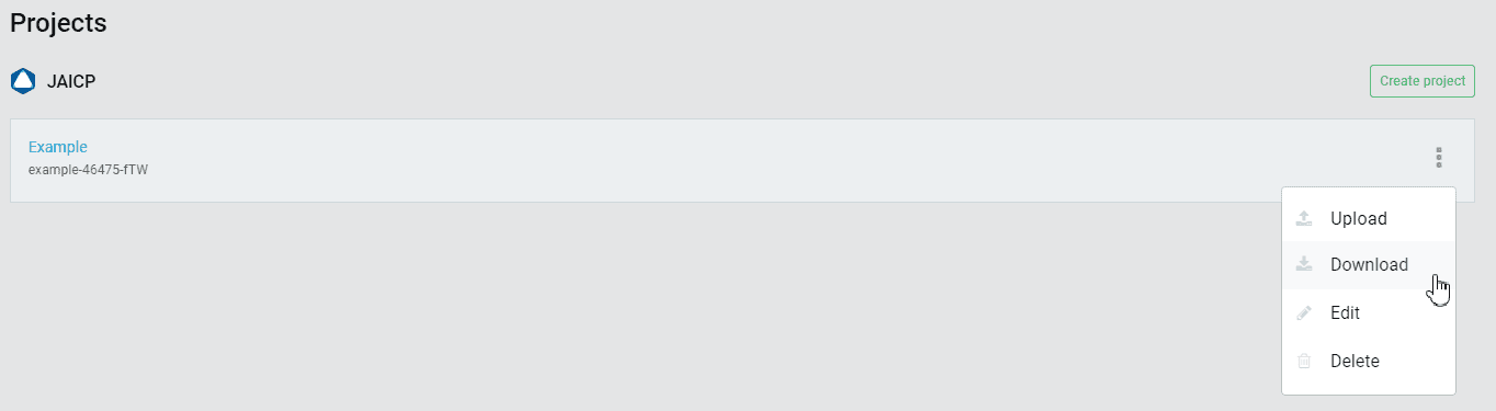 Downloading a project with content