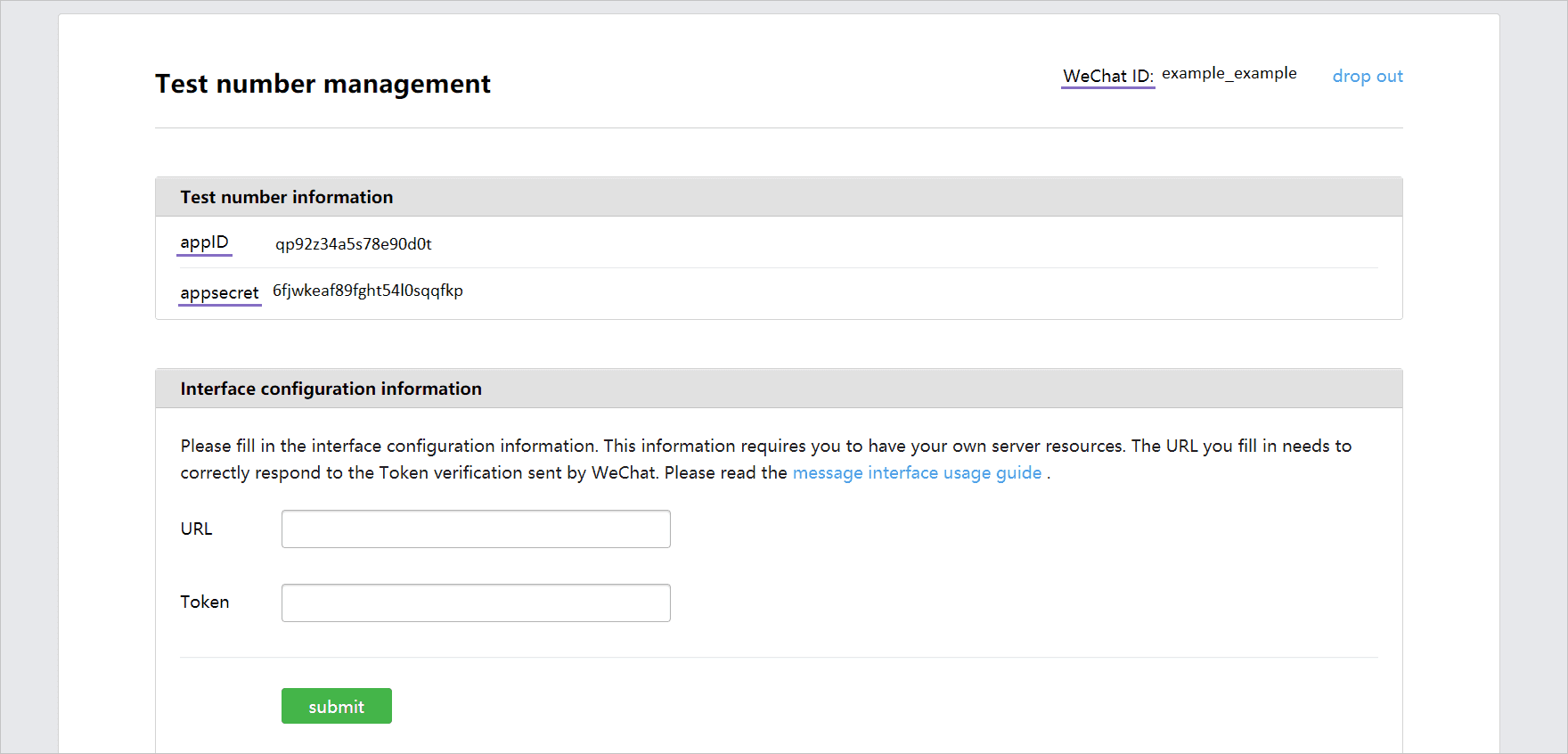 test account parameters