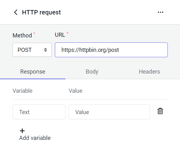 Setting the HTTP request method and URL