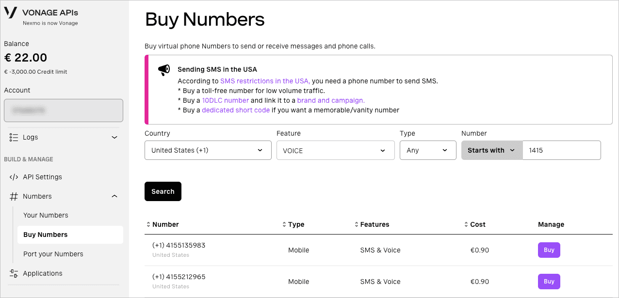 Renting virtual numbers