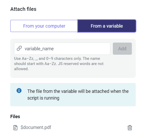 Setting email attachments