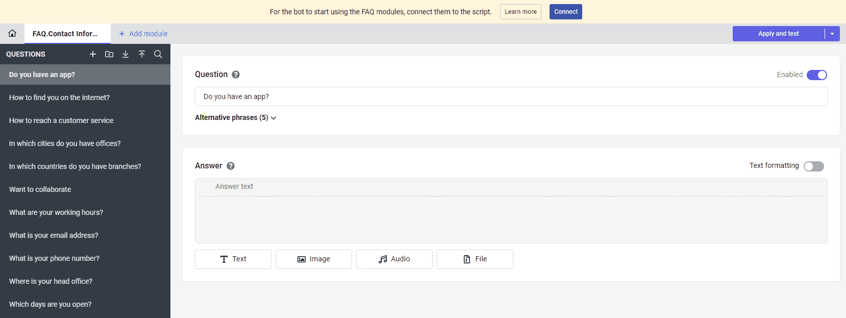 Connect the FAQ from the interface