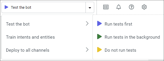 Test run mode selection on the top navigation bar